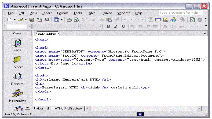 Microsoft Frontpage untuk editor HTML